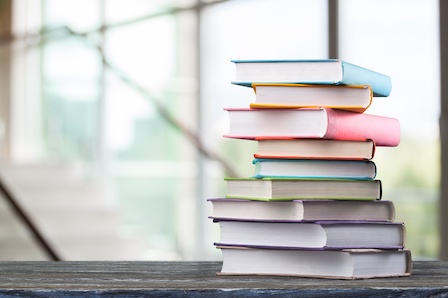 Stack of books, education and learning background