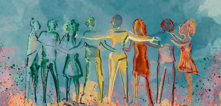 Painting of people standing together