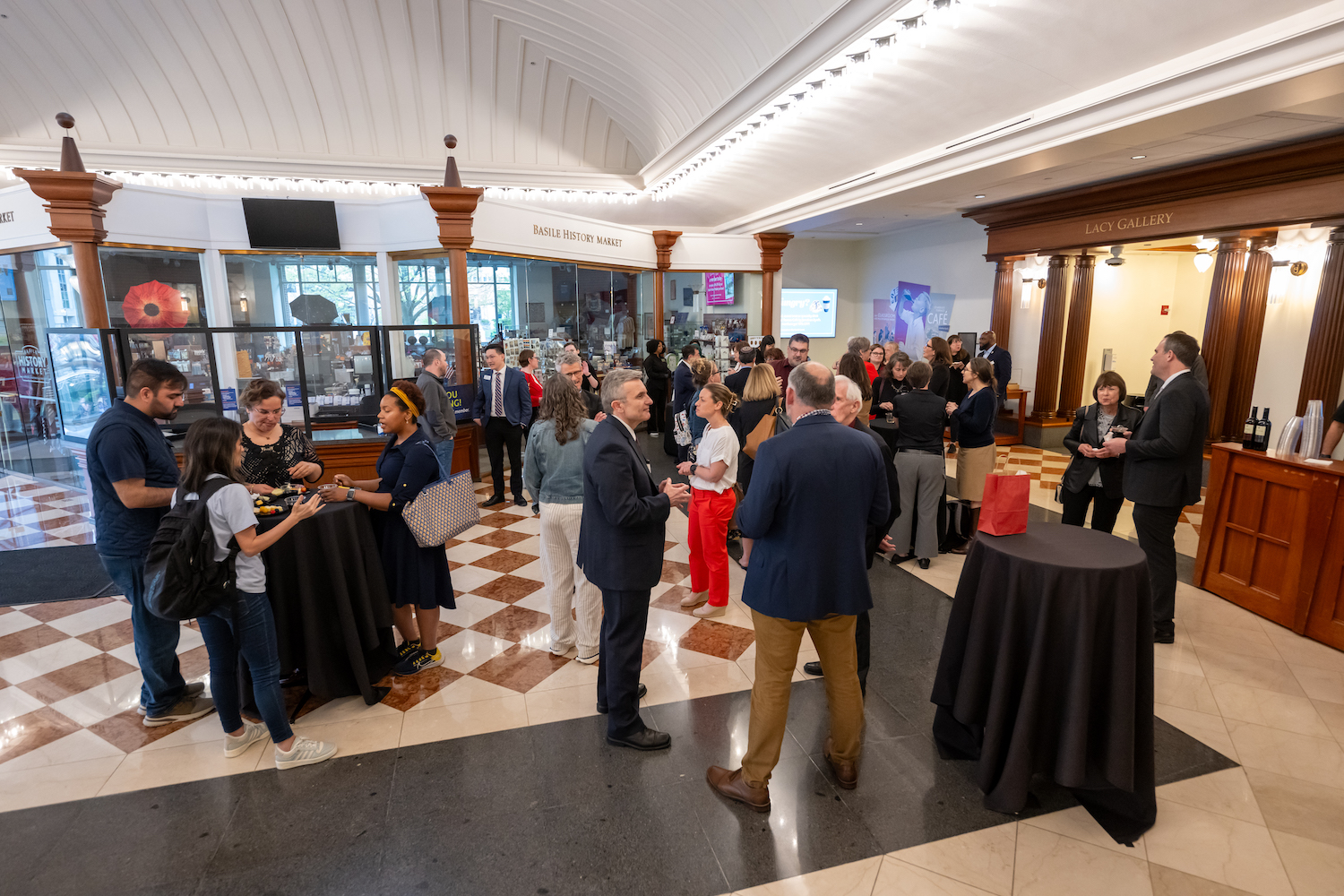 Lobby with lecture guests mingling